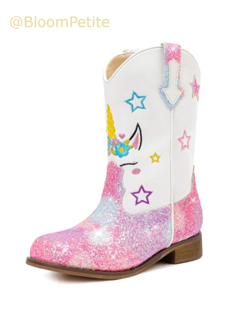Toddler Girls Cowgirl Boots Unicorn Western Mid Calf Pull On